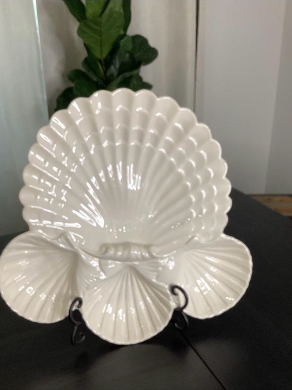 Vintage MCM Scallop Seashell Large Ceramic Serving Tray